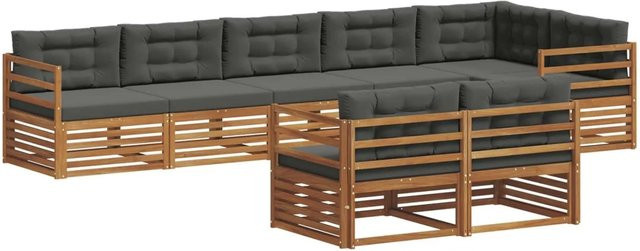 vidaXL Outdoor-Sofagarnitur in L-Form aus Akazienholz mit Kissen, 8-teiliges Set, Anthrazit und Natur - Bild 1