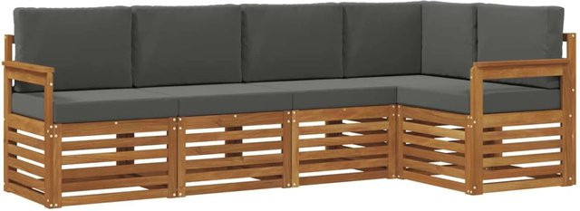vidaXL Sofagarnitur 5-teilig aus Massivholz Akazie in Natur und Anthrazit mit L-Form und Sitzkissen - Bild 1