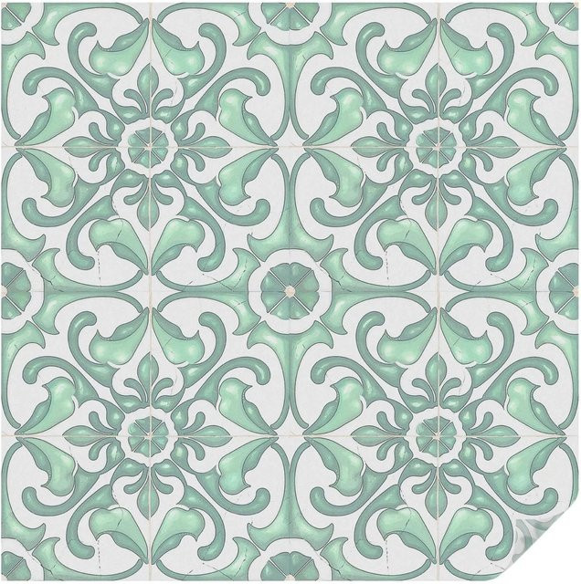 Tulup Buntglasfolie Grüne Symmetrie Selbstklebend, Sichtschutz Fensterfolie mit geometrischem Muster, Breite: 100 cm, Höhe: 100 cm - Bild 1