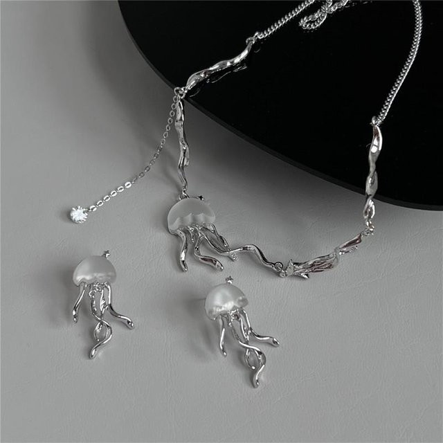 Schmuck-Set Ohrringe und Halskette, Messing, Kristall, grau, Damen - Bild 1