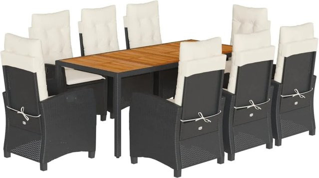 vidaXL 9-teilige Garten-Essgruppe aus Akazienholz und schwarzem PE-Rattan für Terrasse und Hinterhof - Bild 1