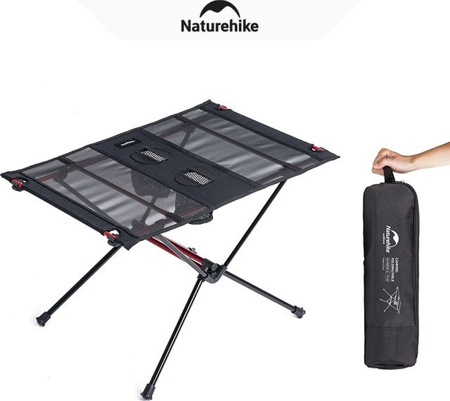 Naturehike Ultraleichter Klapptisch mit Getränkehaltern, tragbarer Campingtisch in Schwarz für Garten, Reisen, Picknick und Angeln - Bild 1