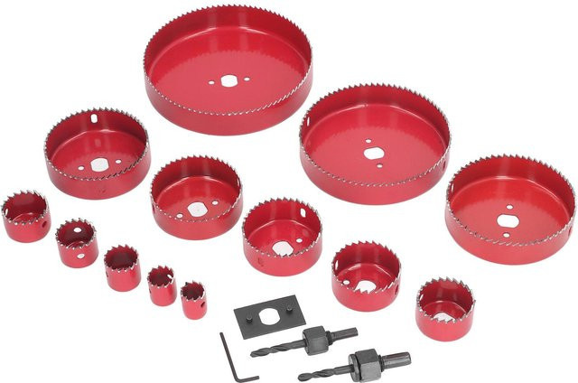 17-teiliges Aimo Lochsägen-Set aus Bi-Metall mit Bohrkronen und Tragekoffer in Rot - Bild 1