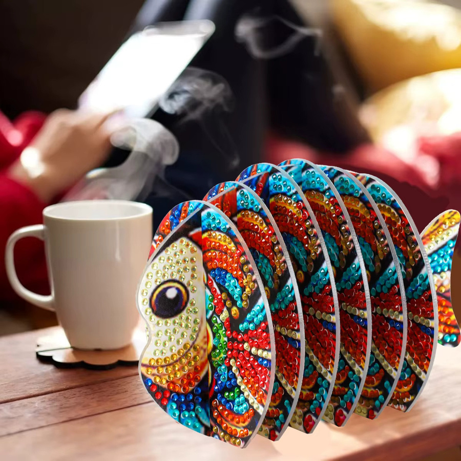 DIY Diamantmalerei-Set Fischförmige Untersetzer aus Acryl mit bunten Kristall-Edelsteinen zur Dekoration von Heim und Büro - Bild 5