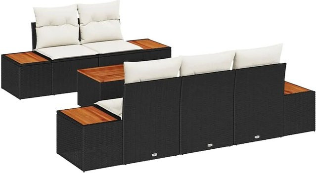 vidaXL Garten-Sofa-Set aus Poly-Rattan in L-Form mit 6-teiligem Set, inklusive Kissen und Couchtisch, Schwarz - Bild 1