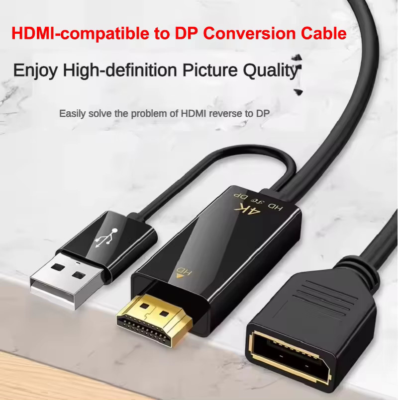 OUIO HDMI auf DisplayPort Adapter Kabel in Schwarz für 4K UHD, kompatibel mit Laptop, PS5, Xbox und Monitor - Bild 2