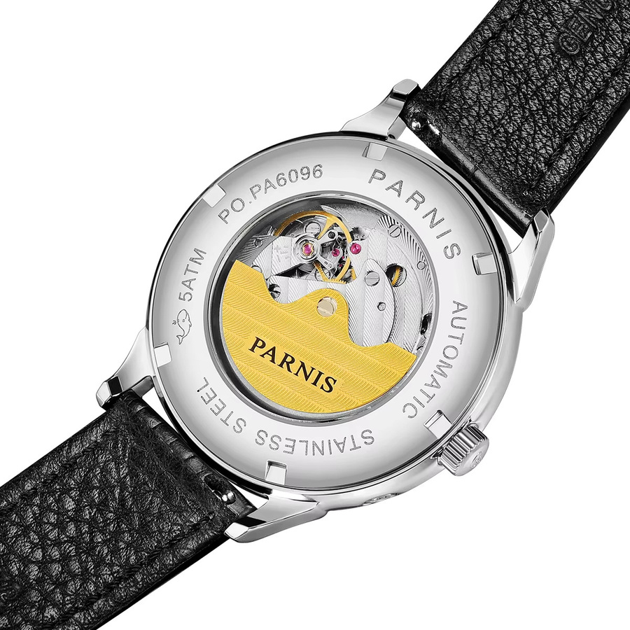 PARNIS Armbanduhr Automatik, Edelstahl, 42 mm, Herren, Leder, Grün - Bild 4