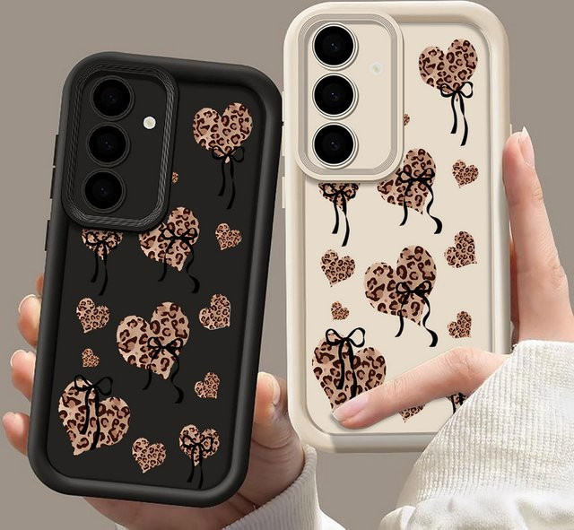 Handyhülle mit Leopardenmuster und Herzen für Samsung Galaxy S25 S24 S23 S22 Ultra FE A56 A36 A26 A17 A16 A15 5G in Weiß - Bild 1