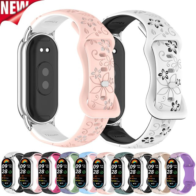 CAOWTAN Uhrenarmband Silikon, Blumengravur, Xiaomi Band 9 NFC, Xiaomi Band 8 NFC - Bild 1