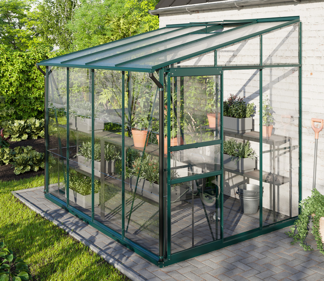 Vitavia Anlehn-Gewächshaus Ida 5200 in Smaragdgrün mit Pultdach und Doppelschiebetür, B/T/H: 262,1 x 220,8 x 201,4 cm - Bild 4