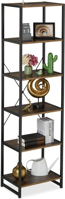 Relaxdays Standregal im Industrial-Design aus Eisen und Spanplatte in Schwarz mit 6 Ebenen, H x B x T: 180 x 50 x 35 cm - Bild 1