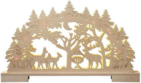 I-GLOW LED-Schwibbogen aus Holz mit Wald und Futterkrippe