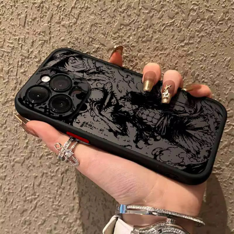 ONE PIECE Handyhülle mit Tinten-Design für iPhone 17 16 15 14 13 12 Pro Max Plus Mini, Schwarz, mattiert und transparent, weiche Schutzhülle - Bild 2