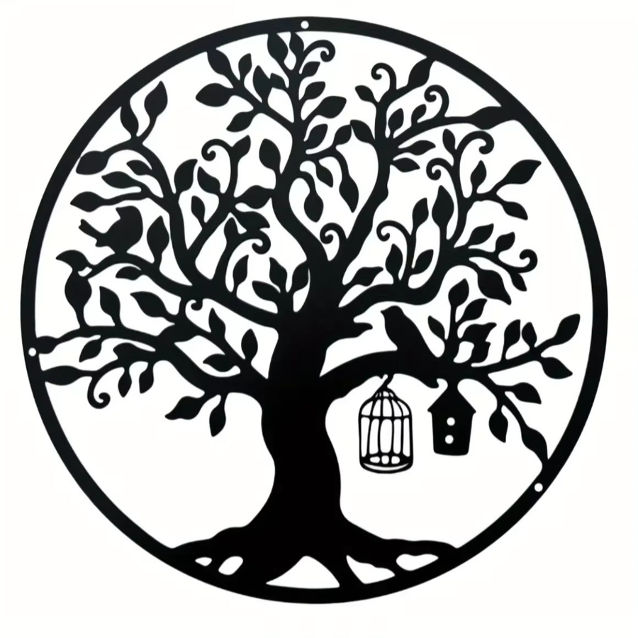 CIFBUY Wanddekoration Baum des Lebens aus Metall in Schwarz, Moderne Runde Natur-Wandkunst mit Floralem Design - Bild 3