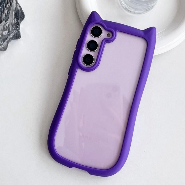 Transparente Silikon Hülle mit Katzenohren für Samsung Galaxy S24 S25 S26 Ultra und Plus in Purple - Bild 1