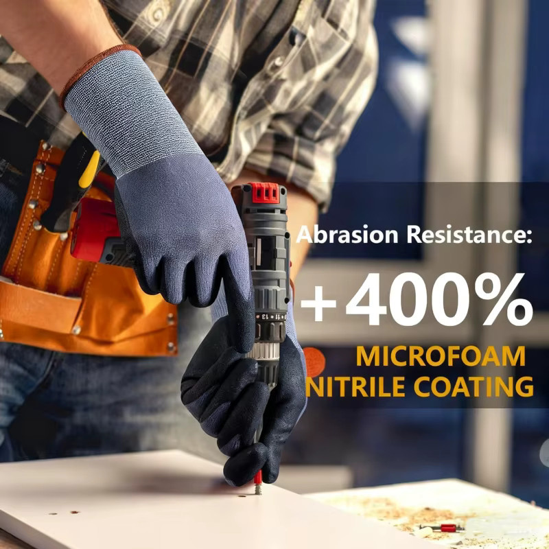 12er Pack INMAICH MicroFoam Arbeitshandschuhe mit Nitril-Beschichtung in Grau, nahtlose Strick-Sicherheitshandschuhe mit Touchscreen-Funktion für industrielle Montage und Handwerk - Bild 5