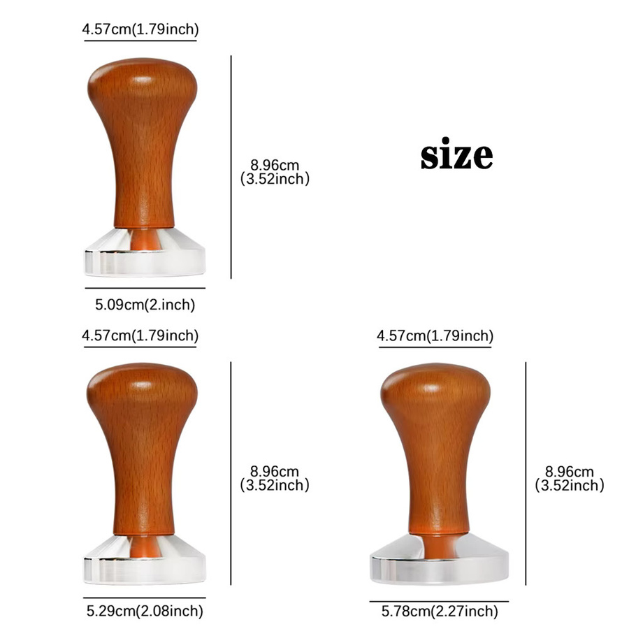 Dalinwell Espresso Tamper mit handgemachtem Holzgriff in Braun für 51mm, 53mm oder 58mm Durchmesser - Bild 2