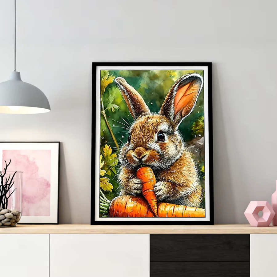 HUACAN Diamant-Mosaik-Set Kaninchen-Motiv mit Karotte für Erwachsene, buntes Strass-Bild als Heimkunsthandwerk, B/H: 20 x 30 cm - Bild 2