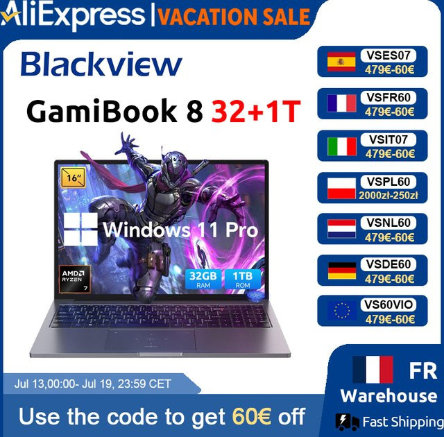 Blackview GamiBook 8 Gaming-Laptop mit AMD Ryzen 7 7735HS, 16 Zoll Display, 16 GB RAM, 512 GB ROM, Windows 11 Pro, WLAN 6 und Bluetooth 5.2 - Bild 1