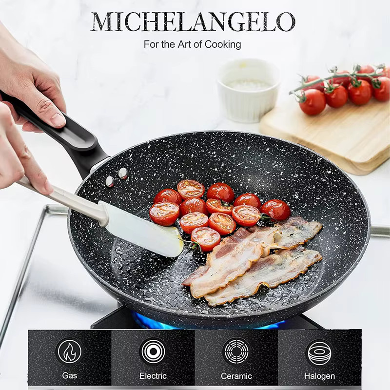 MICHELANGELO Wok-Pfanne mit Antihaftbeschichtung und Deckel, 12 Zoll, Schwarz - Bild 6