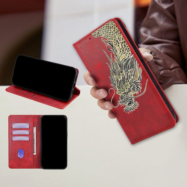 Leder Flip Wallet Case mit Dragon Pattern für OnePlus Nord Serie in Blau - Bild 1