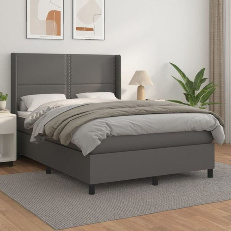 vidaxl Boxspringbett mit Matratze in Grau aus Kunstleder B/T/H: 140 x 200 x 118 cm - Bild 1