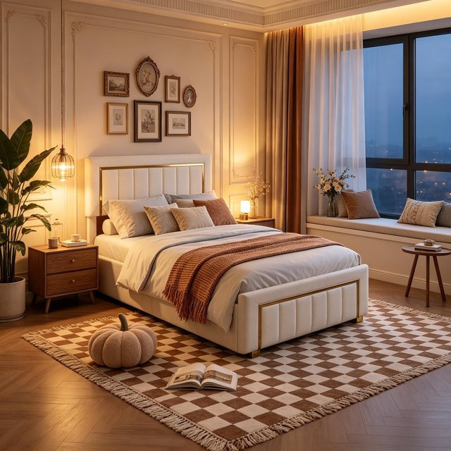 FEEOHOME Polsterbett mit Stauraum in Cremeweiß und Gold, Einzelbett aus Samt mit höhenverstellbarem Kopfteil und Gasdruckfeder, B/T: 90 x 200 cm - Bild 1