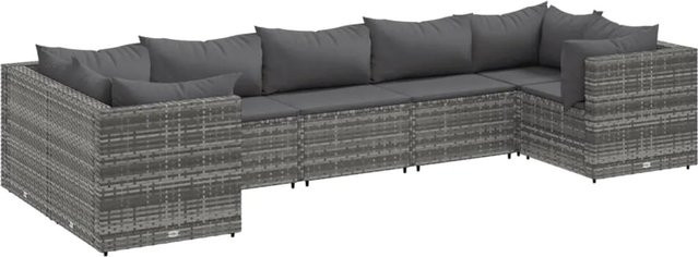 vidaXL 7-tlg Garten-Lounge-Set in L-Form aus grauem PE-Rattan mit Polsterkissen und pulverbeschichtetem Stahlgestell - Bild 1