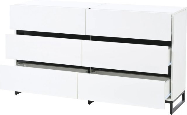 okwish Sideboard für das Wohnzimmer mit 6 Schubladen in Weiß, modern und glänzend, B/T/H: 140 x 39,5 x 78,5 cm - Bild 1