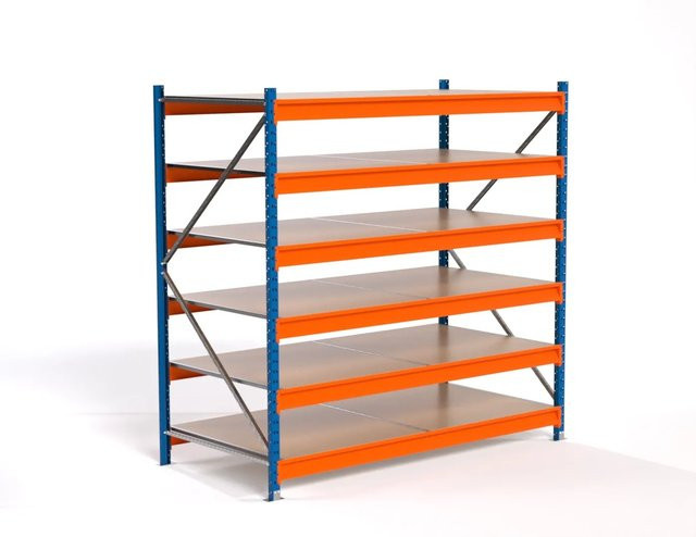 PROREGAL Industrie Weitspannregal MAXIMUS PRO Lagerregal mit 6 Spanplatten-Fachböden, Blau/Orange, H x B x T: 200 x 200 x 100 cm - Bild 1