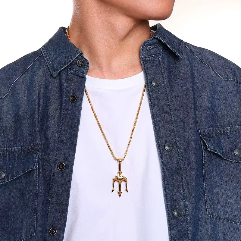 Vnox Halskette Dreizack, Edelstahl, Schwarz, Gold Farbe, Herren - Bild 2
