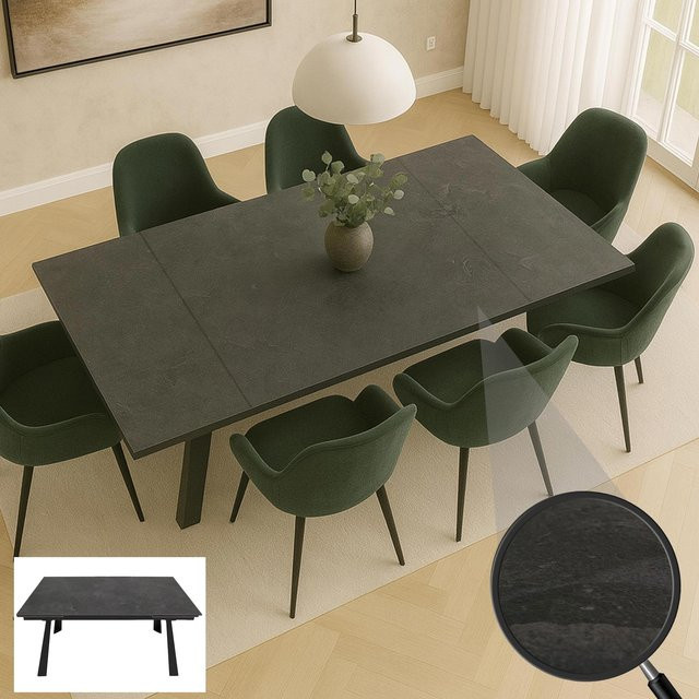 MCW Esszimmertisch O59 aus Sinterstein und Metall mit ausziehbarer Tischplatte in Grau Marmor-Optik B/T: 160-242 x 91 cm - Bild 1