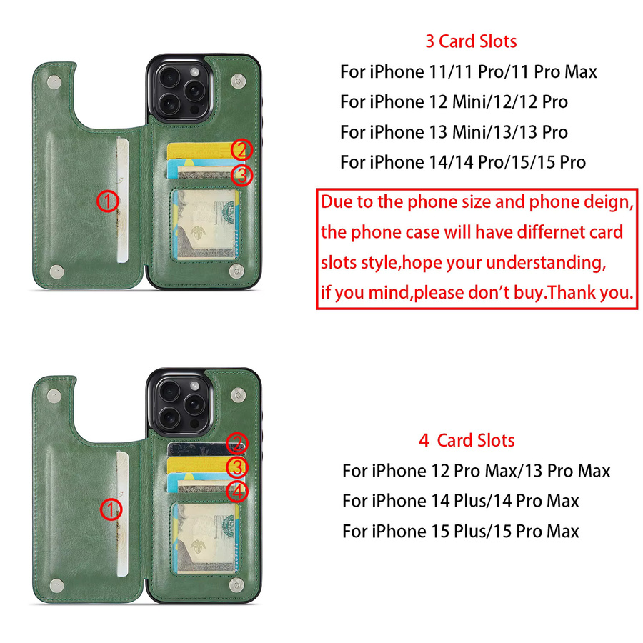 WeFor Brieftaschenhülle aus PU-Leder mit Kartenhalter und Kickstand für iPhone 15 14 Plus 13 12 11 Pro Max, Doppelter Magnetverschluss, Blau und Grün - Bild 6