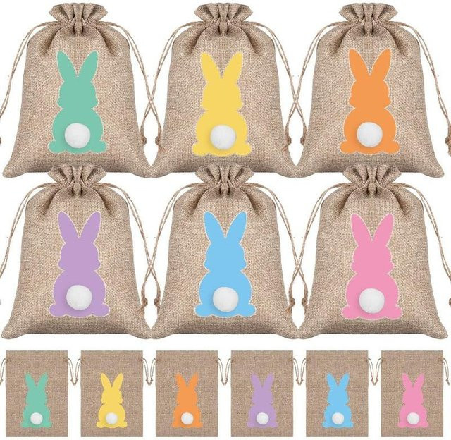 18 Stück bunte Jute Geschenktüten mit Kordelzug für Oster-Süßigkeiten und Gastgeschenke - Bild 1