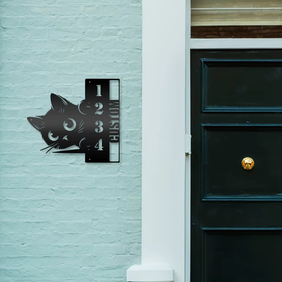 Individuelles Türschild Spähende Katze von Hello Young aus Metall in Schwarz für die Wanddekoration - Bild 4