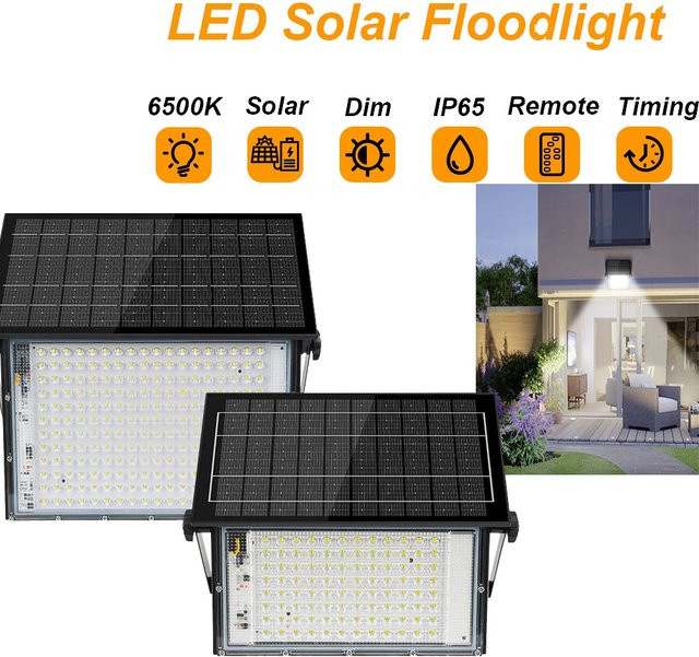 Burhui Solar LED Flutlicht für Außen, tragbare Camping-Leuchte aus Aluminium und ABS in Schwarz mit Dämmerungssensor - Bild 1