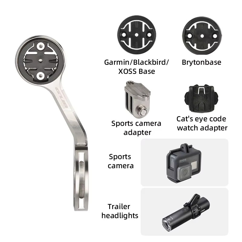 GUB Fahrradcomputerhalterung aus Titanlegierung in Silber für GoPro, Garmin, Bryton und Wahoo als Frontständer und Lenkerhalterung - Bild 2
