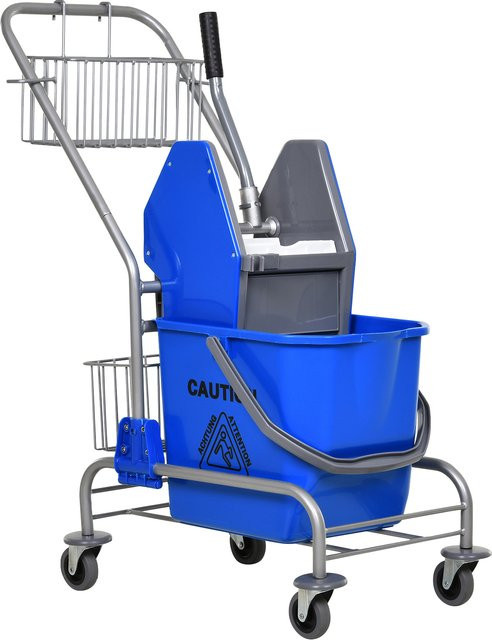 Aosom Reinigungswagen mit 26 l Eimer und 73 l Aufbewahrungskorb in Blau, B: 45 cm, T: 73 cm, H: 95 cm - Bild 1