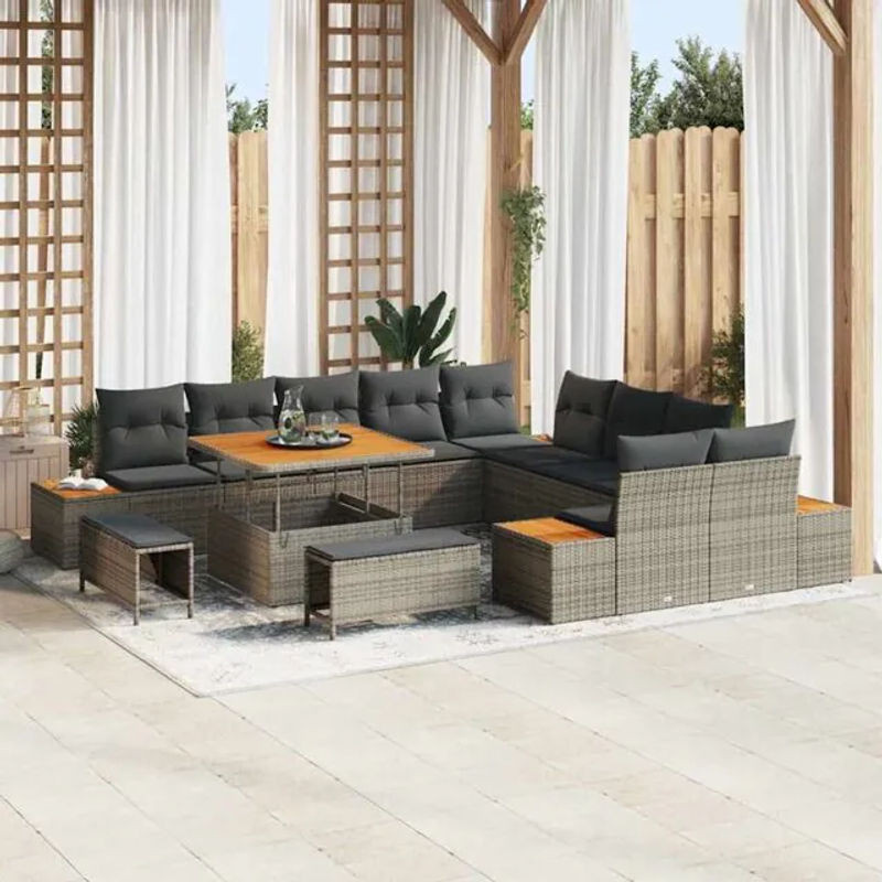 vidaXL Garten-Sofa-Set aus Poly-Rattan mit 13 Kissen in Grau - Bild 1