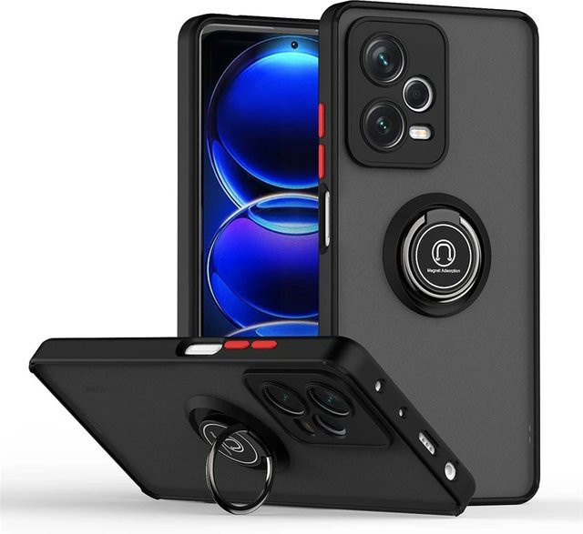 Magnetische Schutzhülle mit Auto-Ring-Halter für Xiaomi Redmi Note 14 13 12 Pro Plus 4G 5G, militärische Rüstung, matte Anti-Fall-Hülle in Schwarz und Rot - Bild 1