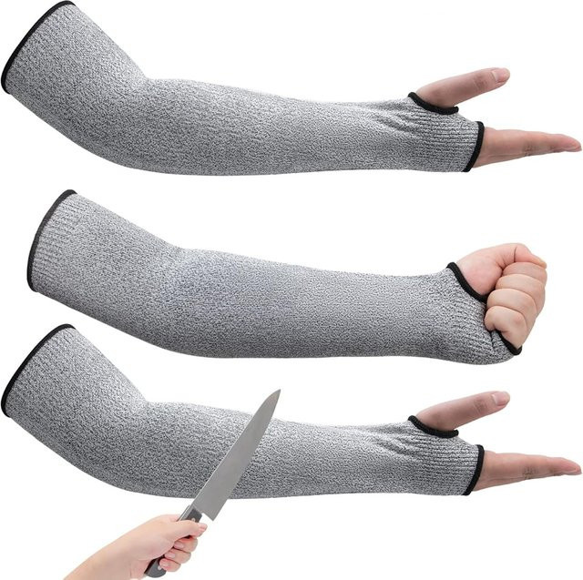 Schnittfeste Gartenarbeitshandschuhe von LOLIRYZ in Grau für Damen und Herren mit Daumenloch und schützenden Armschonern, Schnittschutzklasse 5 - Bild 1