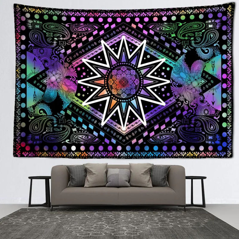 Bohemian Wandtapet mit psychedelischem Pilz-Motiv und abstrakter Hexerei-Kunst, mehrfarbig, Textil, Breite: 95 cm, Höhe: 73 cm - Bild 2