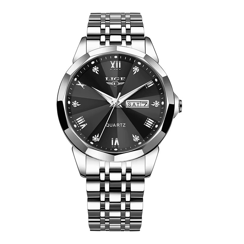 LIGE Armbanduhr Quarz, Edelstahl, Schwarz, Herren, Datum - Bild 7