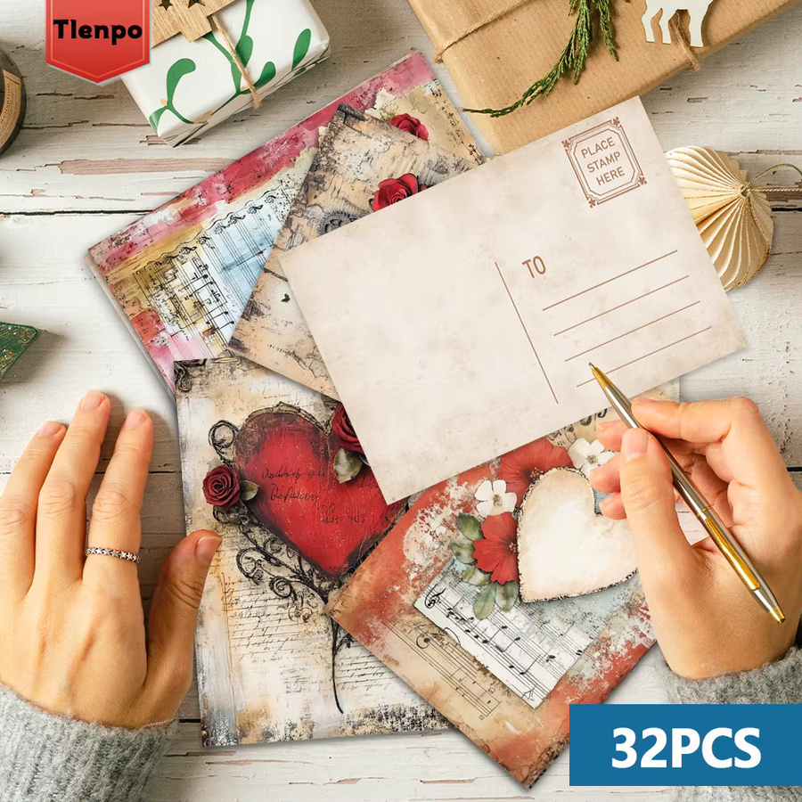32-teiliges Valentinstag-Postkarten-Set aus hochwertigem Papier in Multicolour mit floralem Vintage-Design - Bild 3