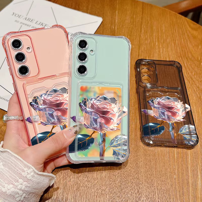 Samsung Handyhülle mit Rosen-Design als Kartentasche und Soft Cover in Transparent für Galaxy S25 Edge S24 FE S23 S22 Ultra A56 A55 A54 A36 A35 A17 A16 A15 5G - Bild 3