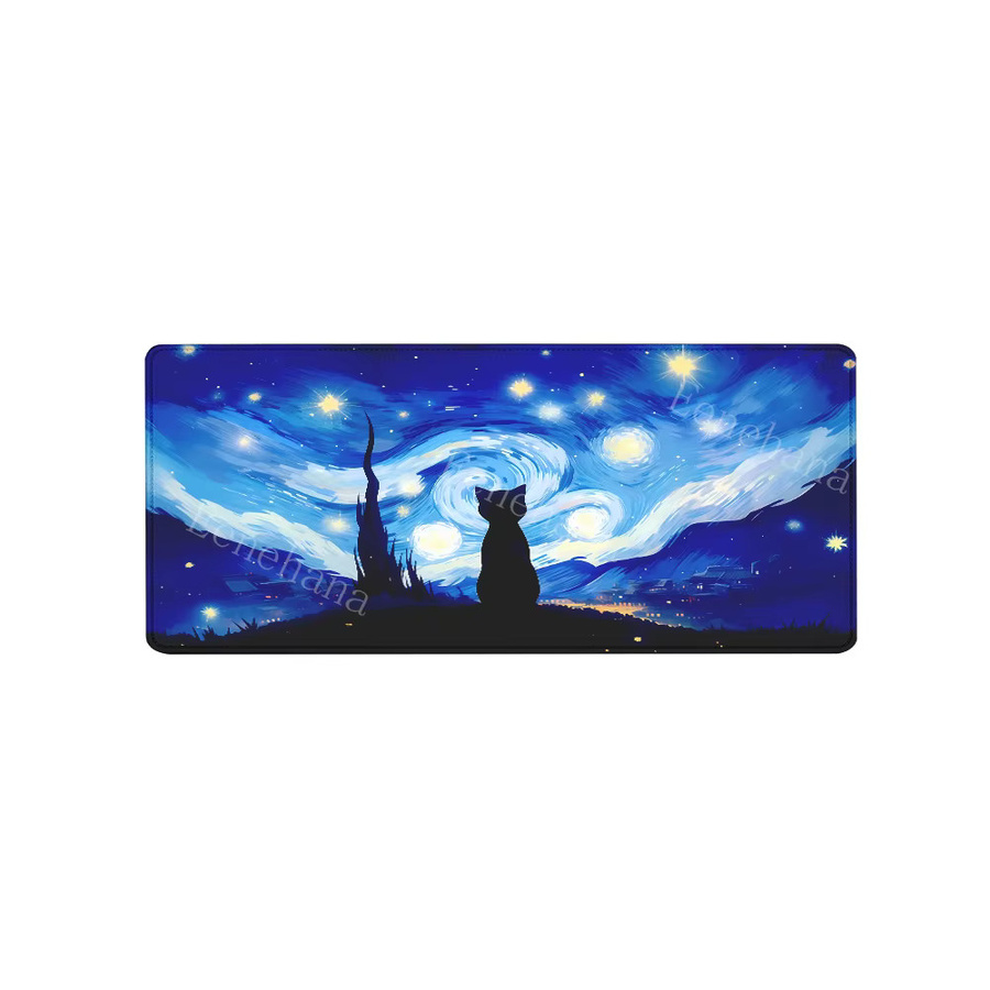 Eenehana Mauspad mit schwarzer Katze und Sternenhimmel in Schwarz - Bild 5
