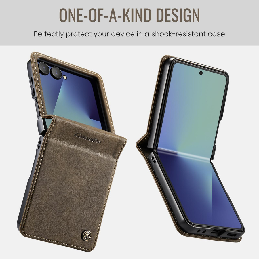 Olivenmond Leder-Flip-Hülle für Samsung Galaxy Z Flip 7, stoßfeste Ultradünne Schutzhülle, Schwarz - Bild 2