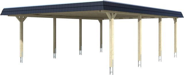 Skan Holz Doppelcarport Wendland Weiß mit Alu-Dach und schwarzer Blende B/T: 630 x 879 cm - Bild 1