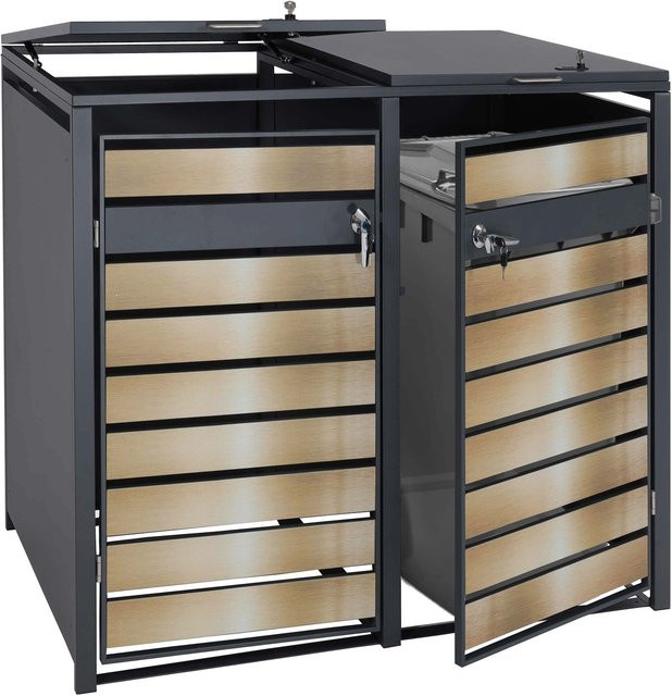 MCW 2er Mülltonnenverkleidung J81 Mülltonnenbox aus Metall in Anthrazit Gold B/T/H: 117 x 132 x 80 cm - Bild 1