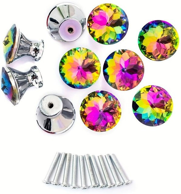 20er Set SZ-Damai Schubladenknöpfe aus poliertem Kristallglas in Multicolour mit Diamant-Design und Schrauben, Durchmesser: 3,0 cm - Bild 1